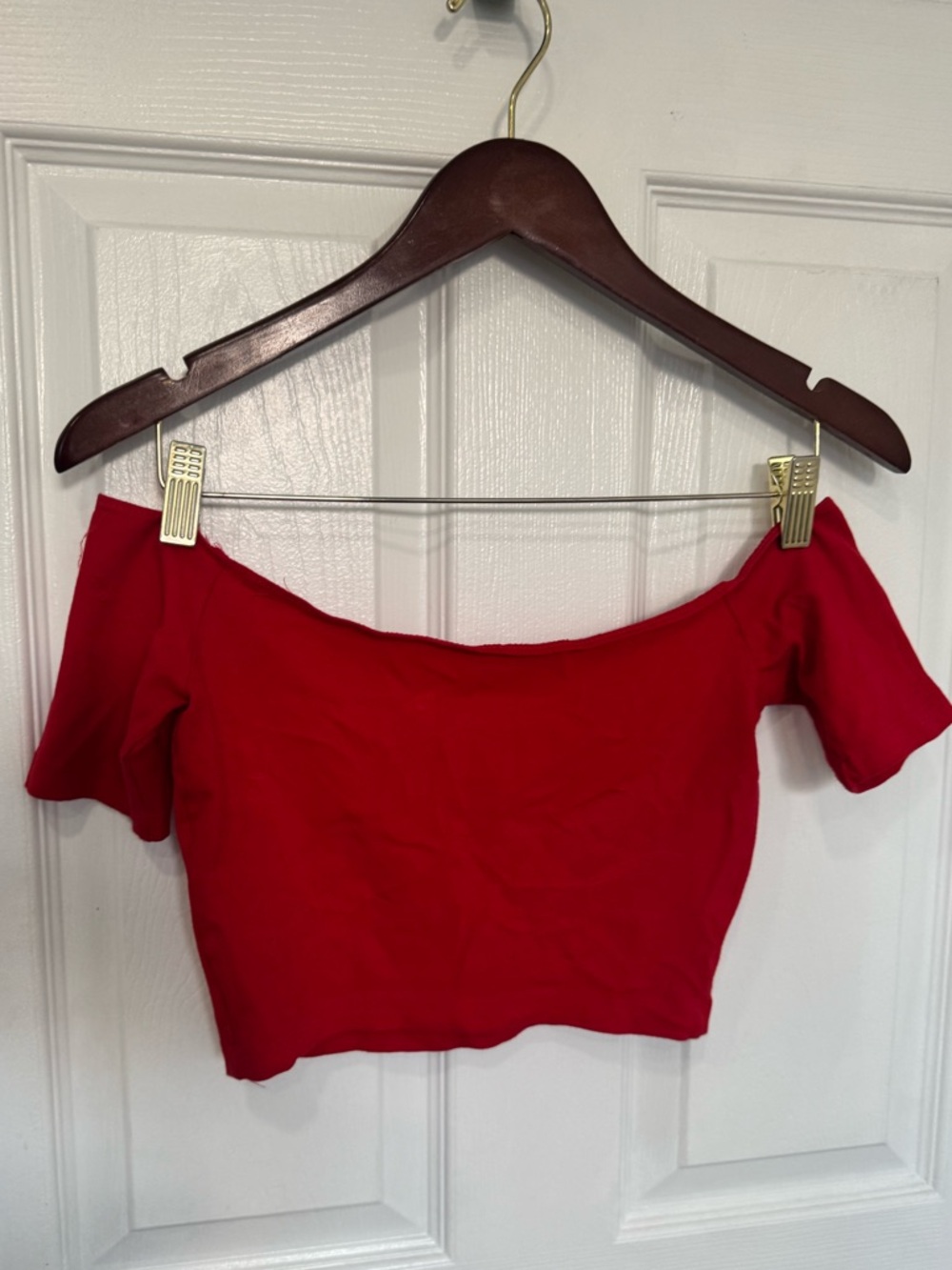 American Apparel Red Off-Shoulder Crop Top